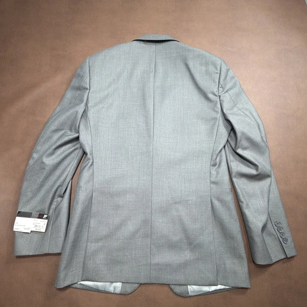 J FERRAR Modern Fit 2 Piece Full Suit Mens 36R 32x30 Sharkskin Gray Wedding New!
